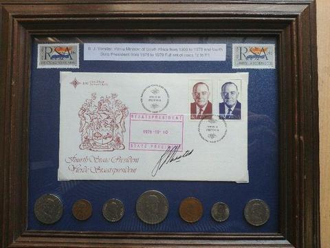 President Vorster signed FDC with coins 1c to R1 - Rare collectors item