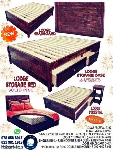 NEW Wood STORAGE BASE BED with 4 DRAWS. Choose from our Beautiful Stains or Antique White/Black