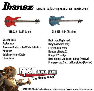 Ibanez GSR320-CA 4 String and GSR325-BEM 5 String Electric Bass Guitars
