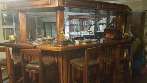 Solid Monkey wood Bar with cabinet and 6 x Stools