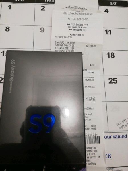 Samsung Galaxy S9 sealed with proof of purchase
