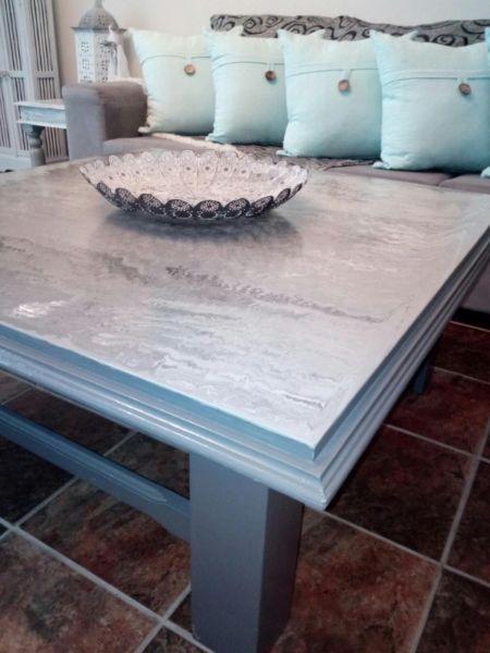 Beautiful solid wood coffee table painted by Nostalgia Decor