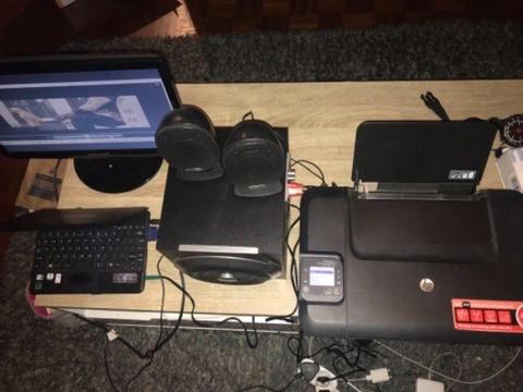 Toshiba Notebook, samsung screen, hp printer, dixon speakers