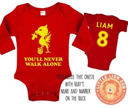 Personalised LIVERPOOL FC Baby Grow with NAME & NUMBER / Baby Vest / Onesie / Baby Clothes