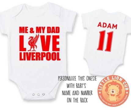Personalised LIVERPOOL FC Baby Grow with NAME & NUMBER / Baby Vest / Onesie / Baby Clothes