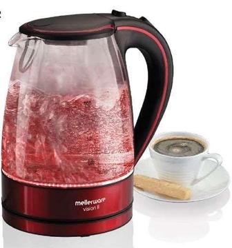 Mellerware Vision II Glass Jug Kettle - 22400RDA - RED - Cordless base with auto switch off