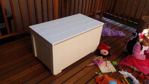 White wood toy chest