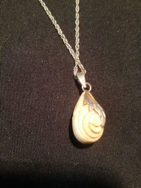 925 Silver chain with Vintage Ivory Pendant