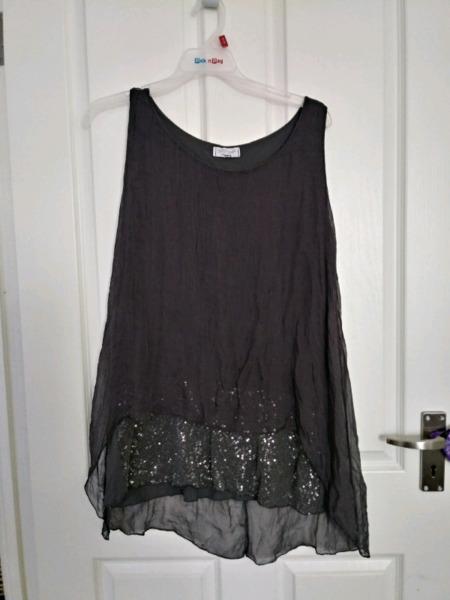 Very pretty chiffon and sequin layered tunic top