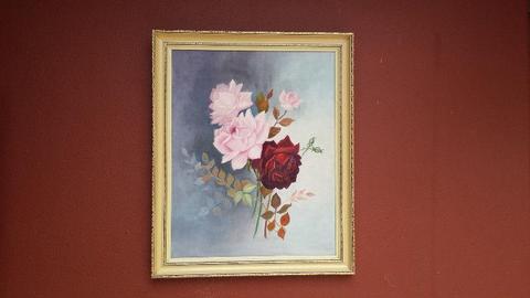 Beautiful original oil painting of red & pink roses
