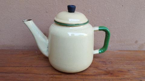 Lovely small old enamel tea pot