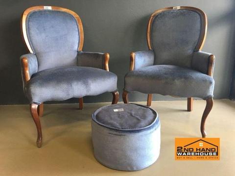 Antique wingback Chairs and ottoman