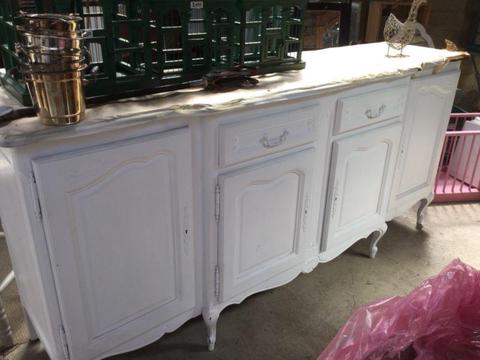 French white dresser is oak topped and long 2.2m