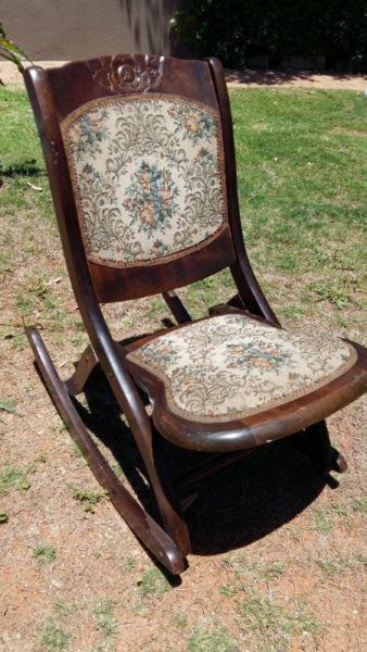 Carved Wooden Rocking Chair with Tapestry Upholstery