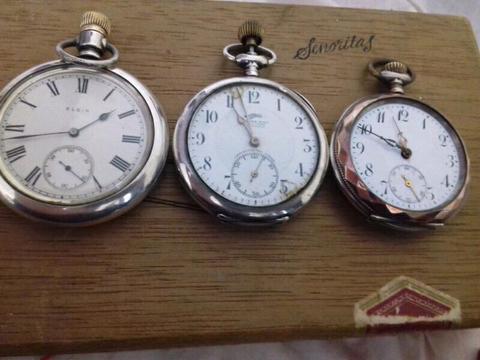 Antique solid silver pocket watches x 3