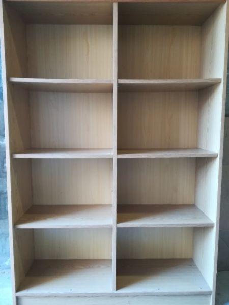 Oak melamine 8 compartment display stand/bookshelf