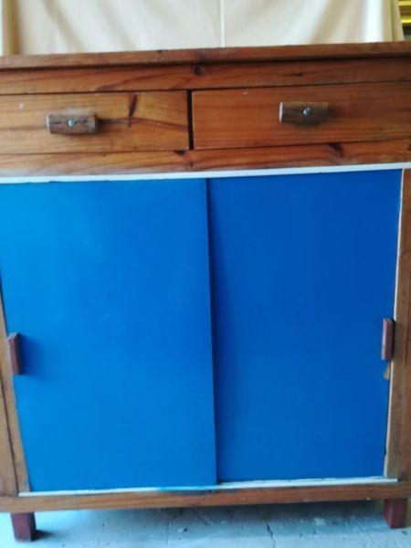 Pine 2 drawer sliding door cupboard
