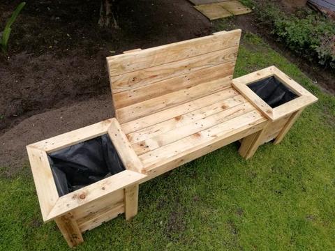 Garden bench with flower boxes