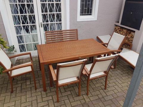 Very Heavy RESYSTA 6 seater Patio set with 4 chairs and 2 seater bench plus FREE SUNLOUNGER