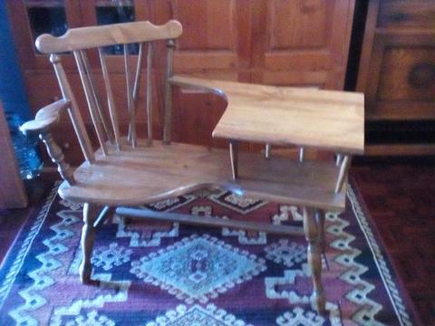 Pine telephone table with seat