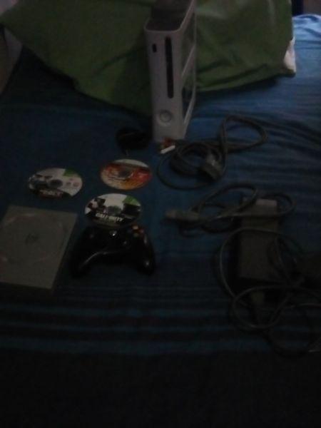 Xbox 360,one control,3 games,charger and all cables