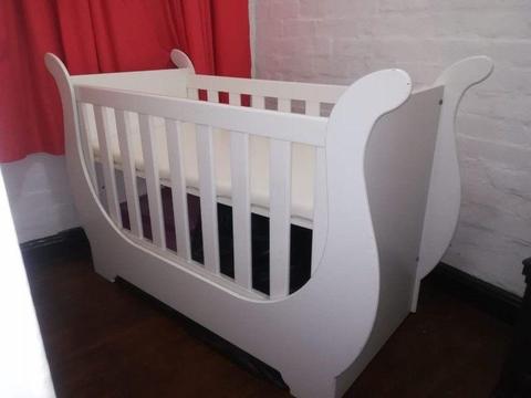 Wooden baby cot and accessories