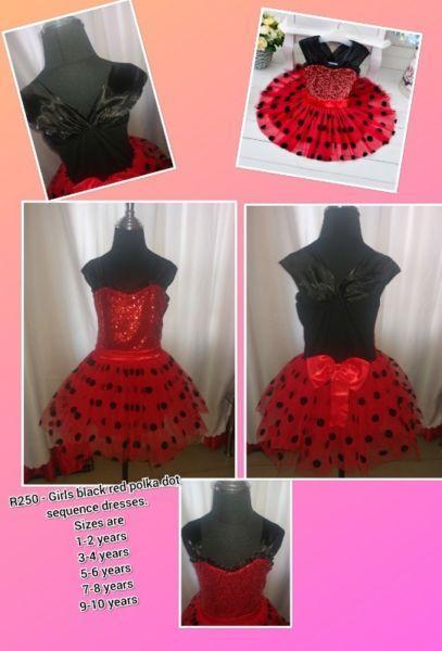 Girls sequins red/black polka dot dresses