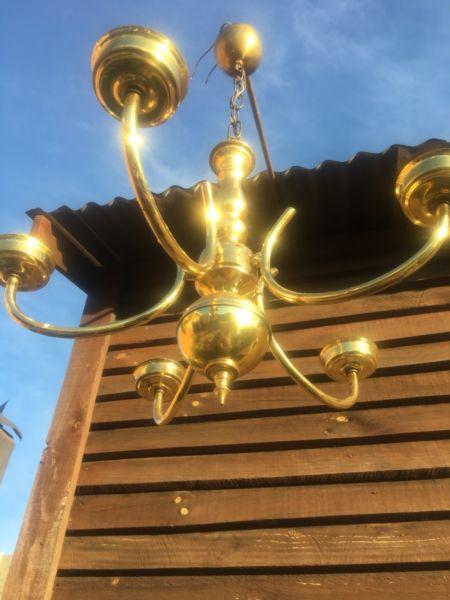Antique brass five arm chandelier