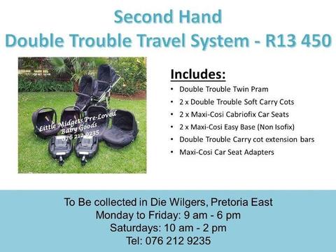 Second Hand Double Trouble Travel System with Belted Bases