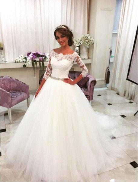 Off shoulder lace ball gown