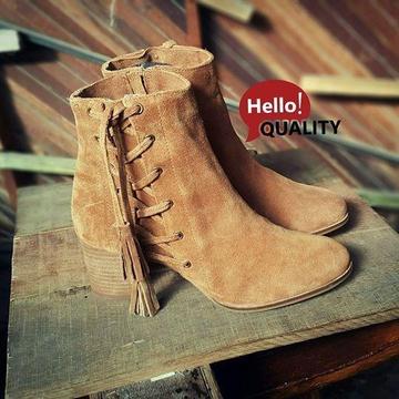 Brand New Genuine Suede Leather Side lace ankle boot