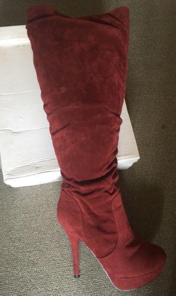 Burgundy Suede Knee-high boots