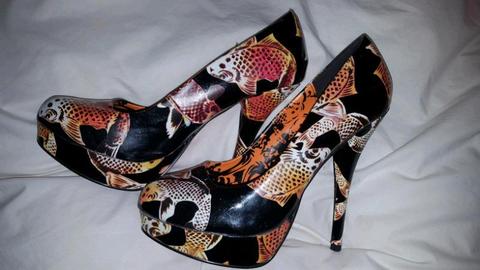 Iron Fist Heels: Orange and Black Koi Design