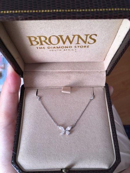 BROWNS 18ct White Gold Necklace with Diamond Butterfly Pendant