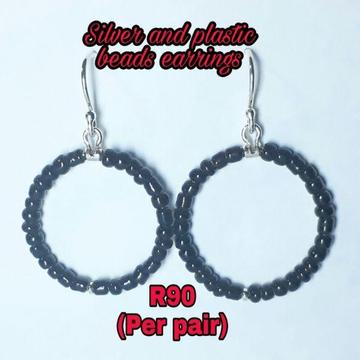 Traditional silver and plastic beads earrings