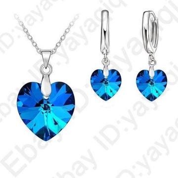 Austrian crystal blue heart necklace and earring set