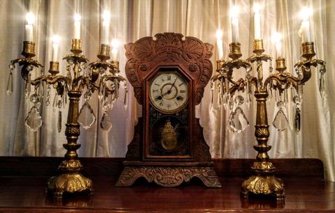 Heavy Crystal and Old Gold Gilded Bronze Candelabras