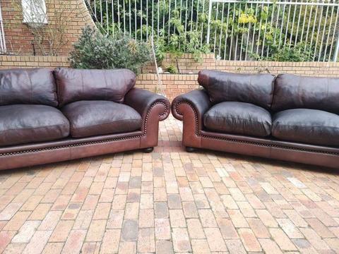 Coricraft Lounge Suite 3 x 2 Seater Afrique Leather Couches & Ottoman AVAILABLE in Panorama