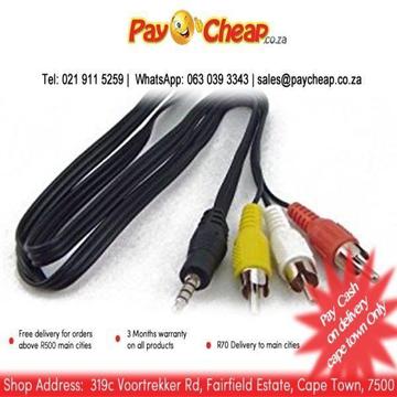 New CAR AUX 3.5mm Stereo to 3 RCA (L + R + V) M/M Composite A/V Audio Cable Adaptor
