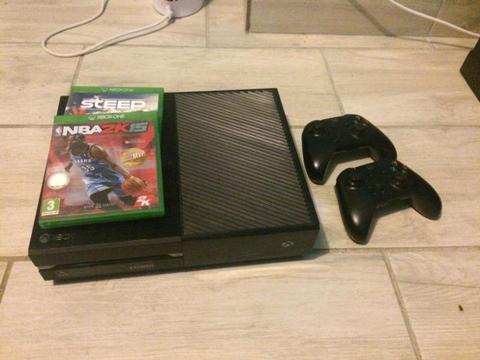 Xbox One with 2 controllers and 2 games