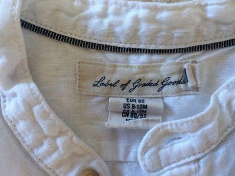 H&M Label of Graded Goods boys' shirt white- 9-12m BRAND NEW/NEVER USED