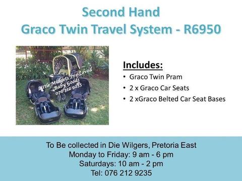 Second Hand Graco Twin Travel System - Black