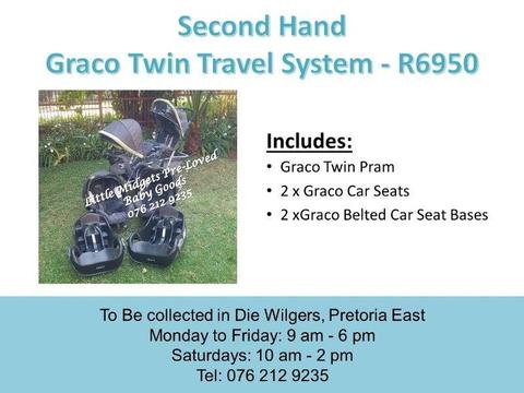 Second Hand Graco Twin Travel System - Grey