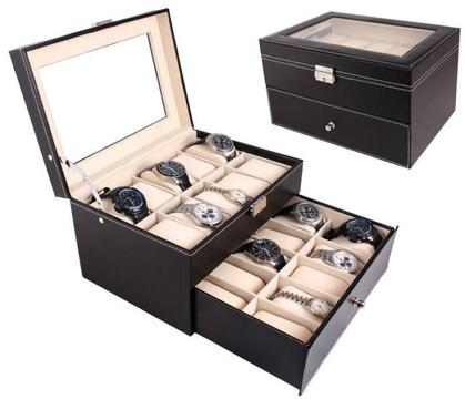 Gift Ideas: Stunning Jewellery Watch Display Cases - Black PU Leather- 20, 10, 8 6 grids
