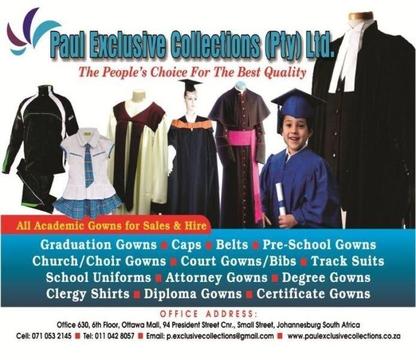 Quality graduation gowns /caps, track suits, church robes, court gowns for sale and hire(best price)