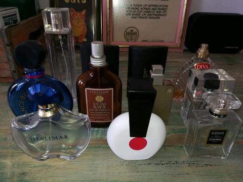 Various empty perfume bottles