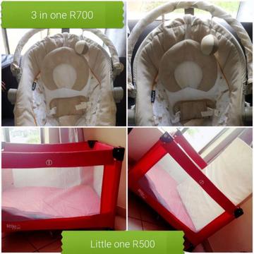 Baby bouncer and cot second hand