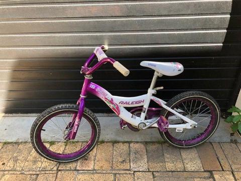Bicycle 16 inch with training wheels Pink Raleigh