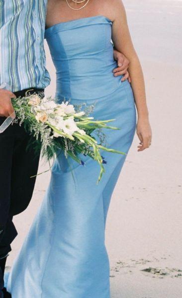 Blue crushed silk wedding dress