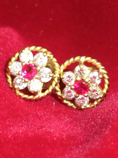 SapphireCoastJewels-Rubies & Diamond earrings set in 18ct yellow gold